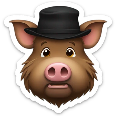 fullface depressed brown boar with stubble in a black winter hat sticker