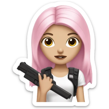 White Girl black hair  hand pink nails holding pink gun sticker