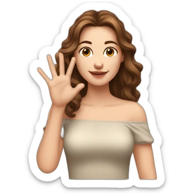 white woman with shoulder-length wavy brown hair, wearing an off-shoulder top, and making this gesture 🫶🏻 sticker