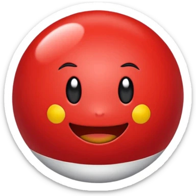 Uma pokébola redonda e simpática, vermelha em cima, branca embaixo, com uma faixa preta no meio e um botão branco central, com brilho suave e aparência limpa de emoji. sticker