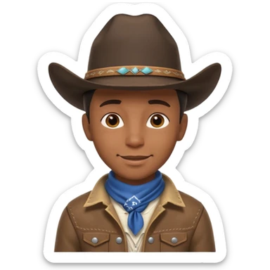 cute Black cowboy portrait, head and shoulders only, cowboy hat, bandana, western jacket collar, confident smile, 3D cartoon, mobile game icon style, clean background, no text, no watermark sticker
