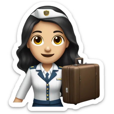 long dark hair brown eyed girl flight attendant holding suitcase sticker