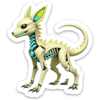 futuristic neon-vibrant-glowing-shiny-lime-green Skeleton-Cyborg-Manectric-Electrike-Salandit-Cubone-Umbreon-Marowak-Draco-Fakémon-hybrid-creature (full body), 4 legs sticker