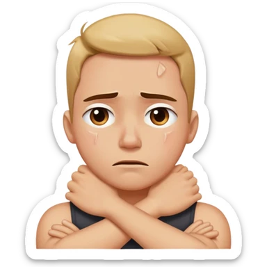 Arms crossed around neck with mad face and tears sticker