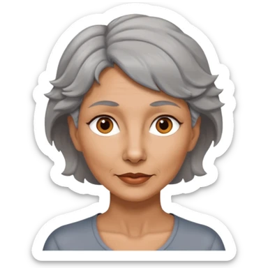 woman 50 years old, tanned skin, very short grey wavy wolf cut hair, brown eyes sticker