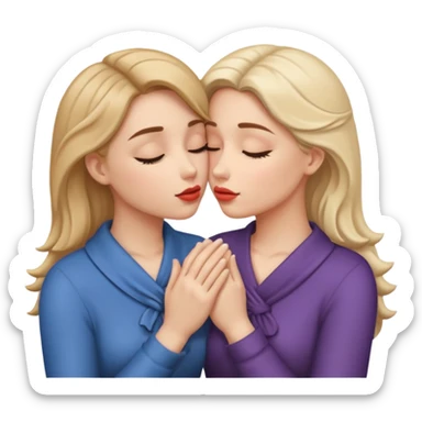 two women kissing hands wrapped around each other sticker