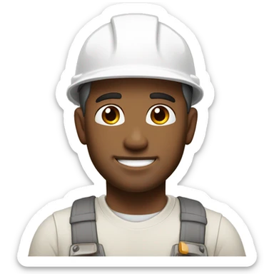construction worker, full head shot, 3/4 view of face, white hard hat, male, adult, slight stubble, strong jawline, clear eyes visible, color palette: white, beige, gray and brown sticker