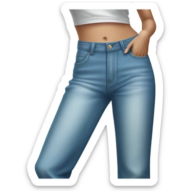 Realistic Wide Long leg high waisted light blue jeans, isolated sticker