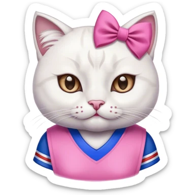 White cat wearing a pink bow and buffalo bills jersey sticker