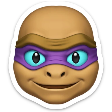 Donatello from Teenage Mutant Ninja Turtles, emoji style, head only, with a cyan hacking interface on the screen sticker