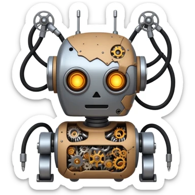 create a funny scene where a robot is exploded when coocking food sticker