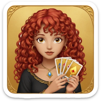 Red curly hair with bangs beautiful girl with brown tarot gold cards sticker