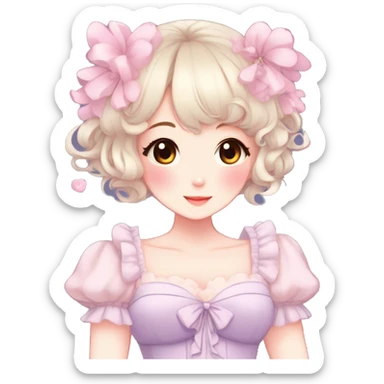 Gorgeous anime style lady with blushing face and a dress cottagecore fairycore  Kawaii anime colorful pearly romantic simplistic aesthetic trending style sticker