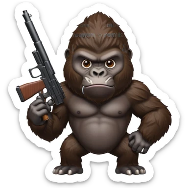 A mean gorilla holding a big gun sticker