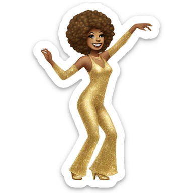 White 70s disco queen woman dancing in glitter jumpsuit sticker