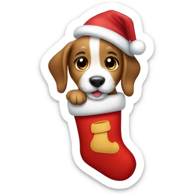 Puppy coming out of a stocking  sticker