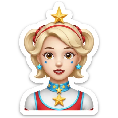 circus acrobat portrait, head and shoulders only, sporty costume collar, energetic expression, star accessories, 3D cartoon, mobile game icon style, clean background, no text, no watermark
 sticker