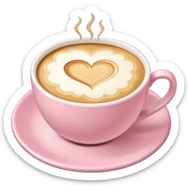 Coffee with a latte art heart in soft pink, beige and yellow pastel colors sticker