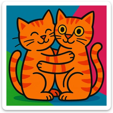 two ginger cats hugging, bright colors sticker