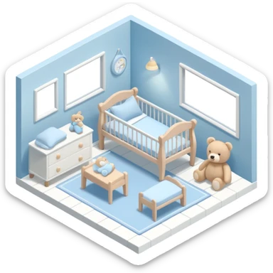 isometric baby room, Cozy baby room with crib and teddy bear sticker