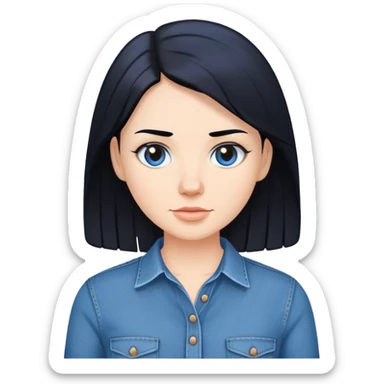 White lady with black hair, wearing a blue shirt and jeans sticker