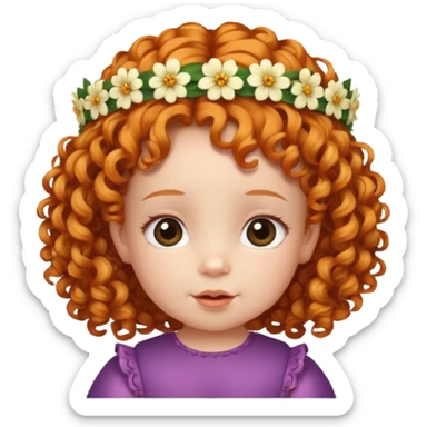baby with flower tiara ginger curly hair sticker