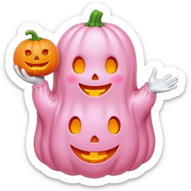 pastel pink ghost with orange pumpkin kawaii style sticker