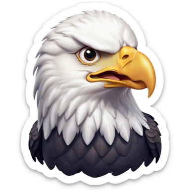 Cinematic Comical American Eagle Portrait Emoji, Head tilted dramatically with an exaggeratedly shocked expression, featuring a robust, powerful form with wide, comically expressive eyes full of playful disbelief and a mix of stark white and dark plumage, Simplified yet hilariously expressive features, highly detailed, glowing with a slightly sassy majestic glow, high shine, dramatic yet playful, stylized with an air of cheeky aerial mischief, soft glowing outline, capturing the essence of a meme-worthy American eagle that looks ready to side-eye its way into viral fame! sticker