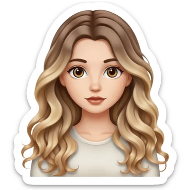 Chica blanca, cabello largo con ondas y balayage, crafter  sticker