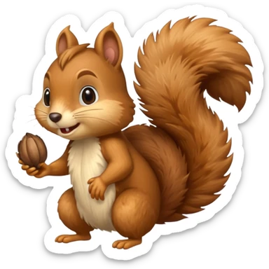 long-toothed squirrel character with acorn, full body sticker