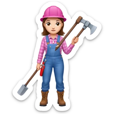 lumberjack woman holding axe pink checked shirt and overall sticker