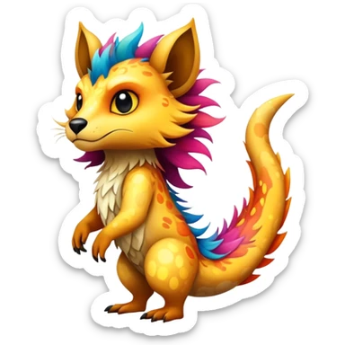 a colorful edgy vernid-fionbri-creature with splash patterns full body sticker