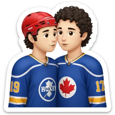Dark hair boy hockey player kissing curly hair blonde hockey player boy sticker