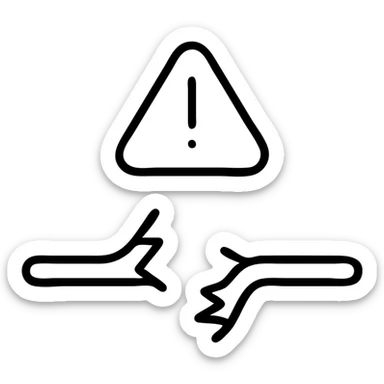 broken circuit or wire with an exclamation mark, outlined, no fill icon sticker