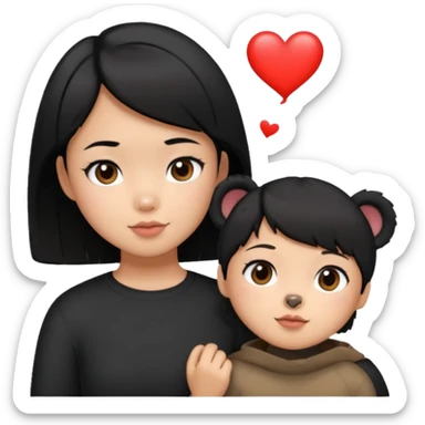 An elegant bear in love with a sexy Asian girl with short hair wearing black sticker
