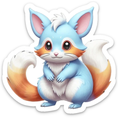  Shiny iridescent light warmly colored reddish-orange-gold-gradients vibrant bioluminescent colorful pastel flourishing flurry fuzzy Absol-Minccino-Furret-Zangoose-Chinchilla-Stitch-fusion-animal-Fakémon-hybrid-creature  sticker