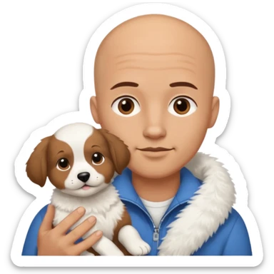 Bald guy, brunette and white puppy sticker