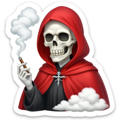 grim reaper in red cape smoking weed with loads of smoke in the air sticker