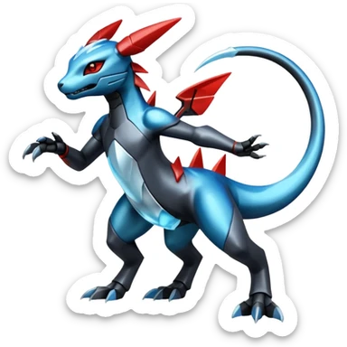 Shiny Futuristic Dusknoir-Salandit-Glaceon-Fakémon-hybrid-creature (full body)  sticker