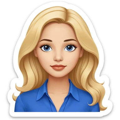 Linette Torres, Puerto Rican actress with fair complexion, beautiful facial features, bright expressive eyes, defined cheekbones, full lips with warm smile, long flowing blonde hair, wearing a stylish blue blouse sticker