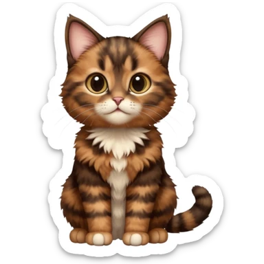 A high-resolution photo-realistic digital illustration of a brown multicoloured  tortoiseshell cat kitten, chest upward sticker