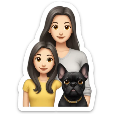 Family of four-dad-no-mustache-mum-with-grey-hair-and-two-brunettes-daughters-with-long-hair-and-just-one-black-French-bulldog sticker