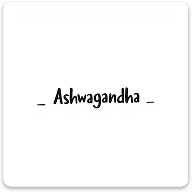 The word "Ashwagandha" hand-drawn in a simple style with minimal colors. The text should be clean and readable with just a few essential color accents. sticker