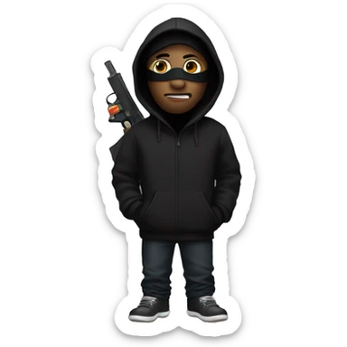 Man with black hoodie and ski mask holding a black water gun sticker