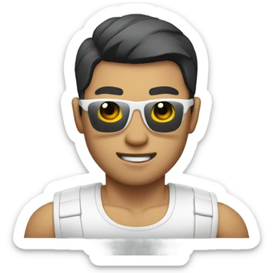 asian personal trainer short golden hair with sunglasses white vest man flexing bicep sticker