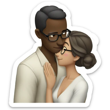 Balinese dark skin guy with glasses kisses a white-skinned Russian girl sticker