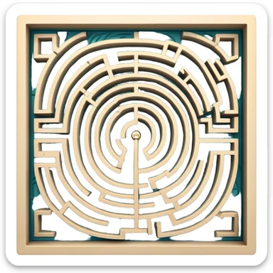 An icon showing an overhead view of a maze with doors on each side, leading to the finish line. The maze should be intricate, symbolizing the challenge of indoor and city-based escape rooms. The design conveys the thrill of navigating through twists and turns. transparent background sticker
