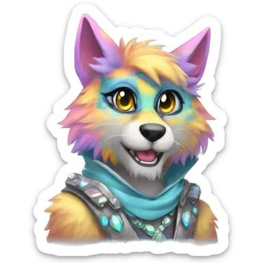 Furry, sparkle, iridescent, colorful, pastel, edgy, cool, fantasy beautiful, divine, animal, anthro, full body, fursona, protogen sticker