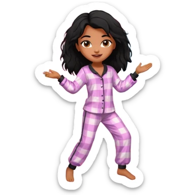 generate a pretty bratz brown skinned girl with messy black hair in pyjamas dancing in room sticker