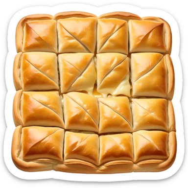 cinematic-realistic-burek-sa-sirom-dish-emoji,-showcasing-a-flaky-pastry-filled-with-cheese-rendered-with-crisp-textures-and-appetizing,-warm-lighting. sticker